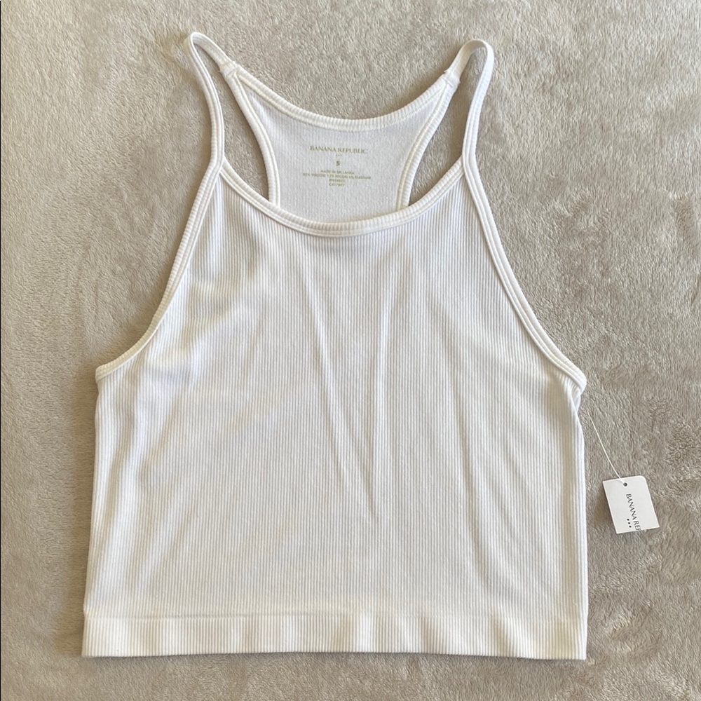 Banana Republic Ribbed Cropped Racerback Tank Top, NWT, White, Small